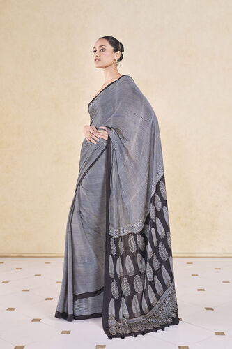 Korat Handcrafted Ajrakh Saree - Black, Black, image 3